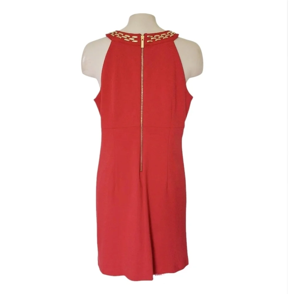 Michael Kors Retro Red Sheath Dress 60s Party Cocktail Gold Cosplay 8